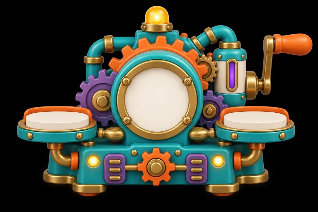 A colorful gear machine with two number platforms and an operation socket