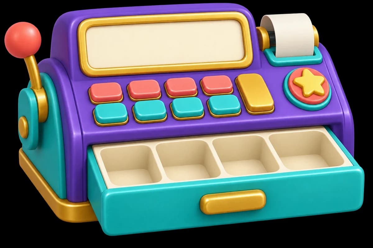 Toy cash register with an open change drawer