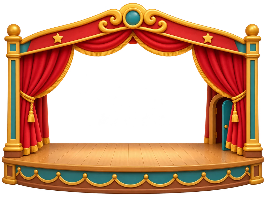 A toy theater with an open backstage door